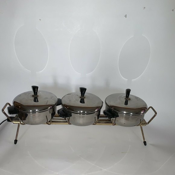 Vintage Farberware Buffet 3 Chafer Server Warmer Stainless Steel Model 383 MCM - Picture 2 of 8